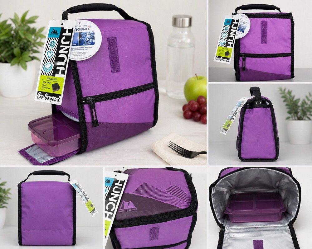 Arctic Zone Insulated Lunch Bag Purple w/ BPA Free Food Container Microban NEW